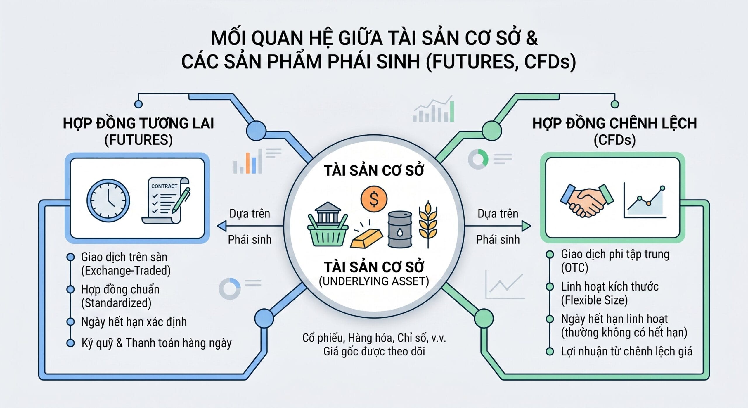Quan hệ giữa underlying asset và hợp đồng futures, CFDs